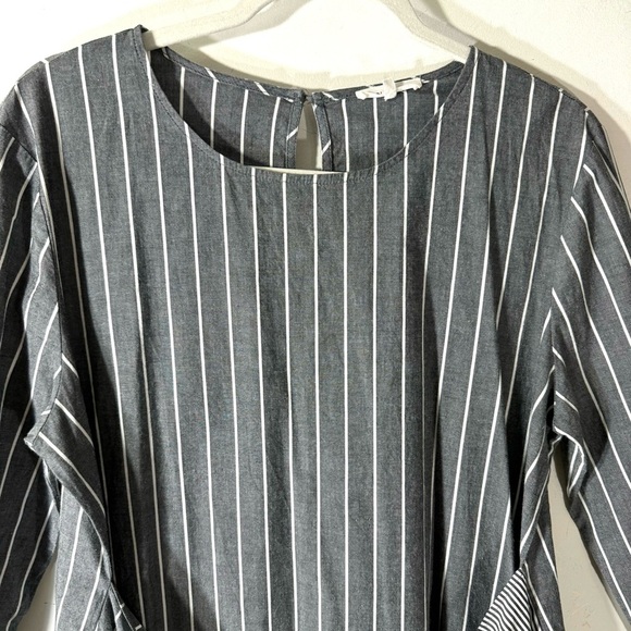 Pleione Anthropologie Mixed Media Tie-Front Striped Dress - Picture 3 of 10